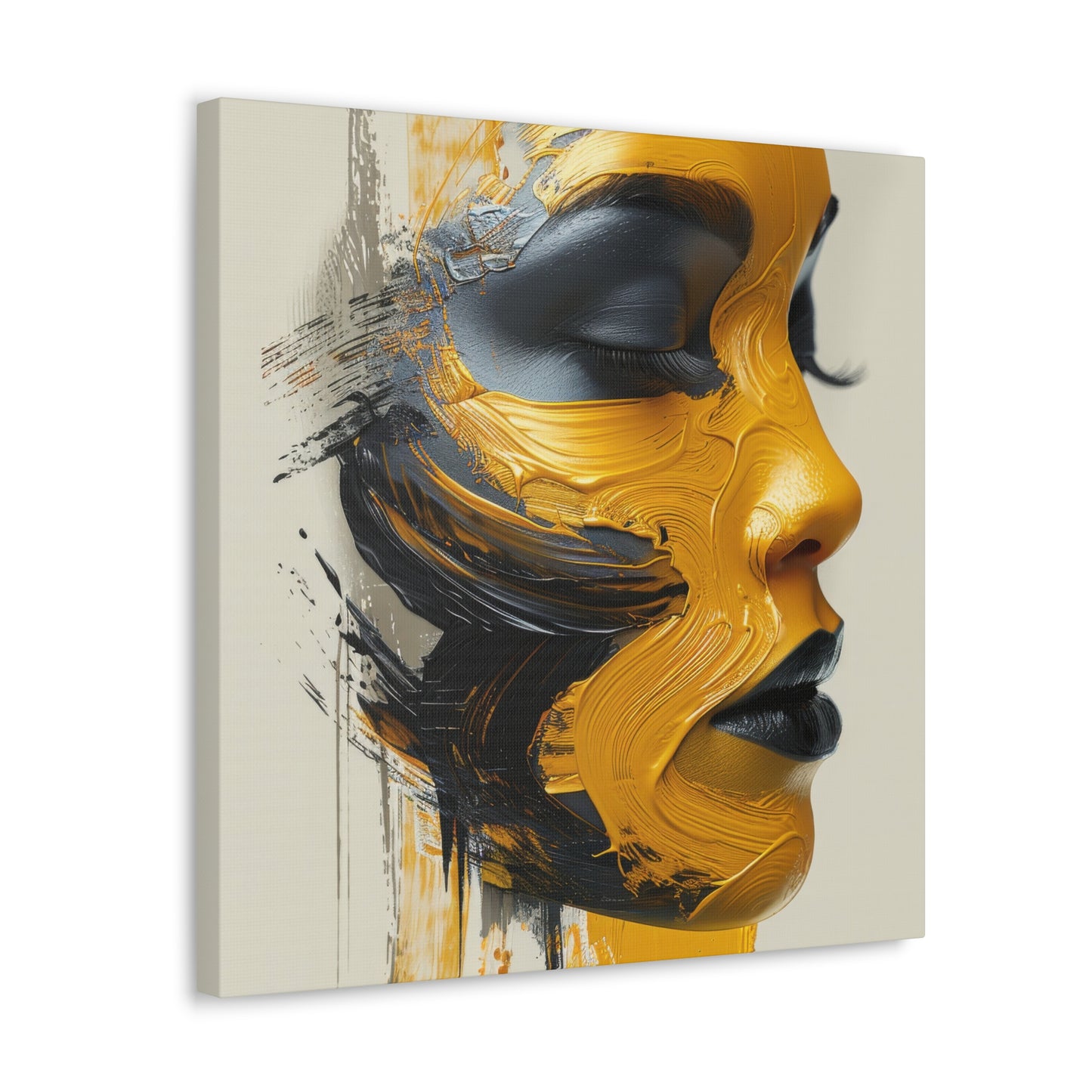 Contemporary African Woman Canvas - Striking Yellow and Black Abstract Art