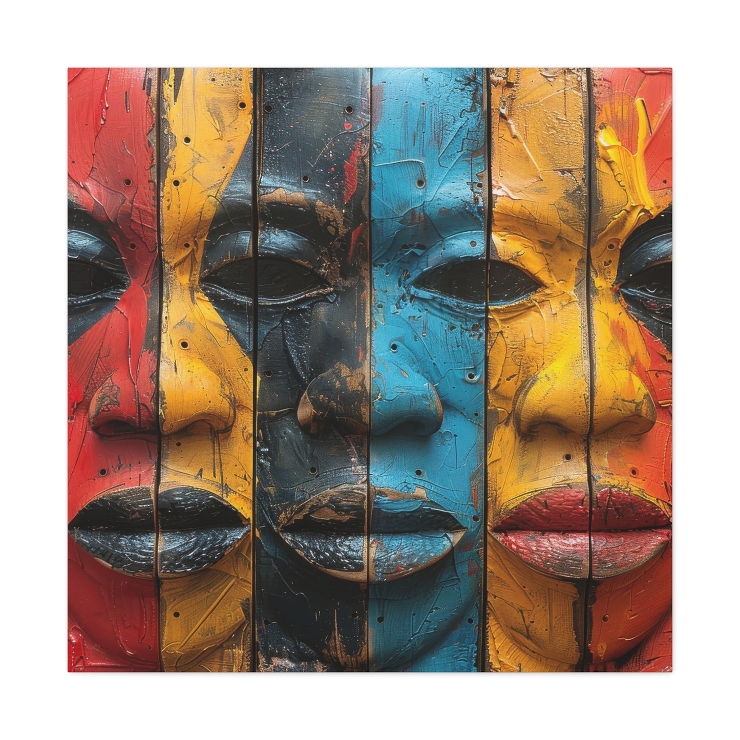 Abstract African Mask Canvas Art: Colorful Tribal Faces