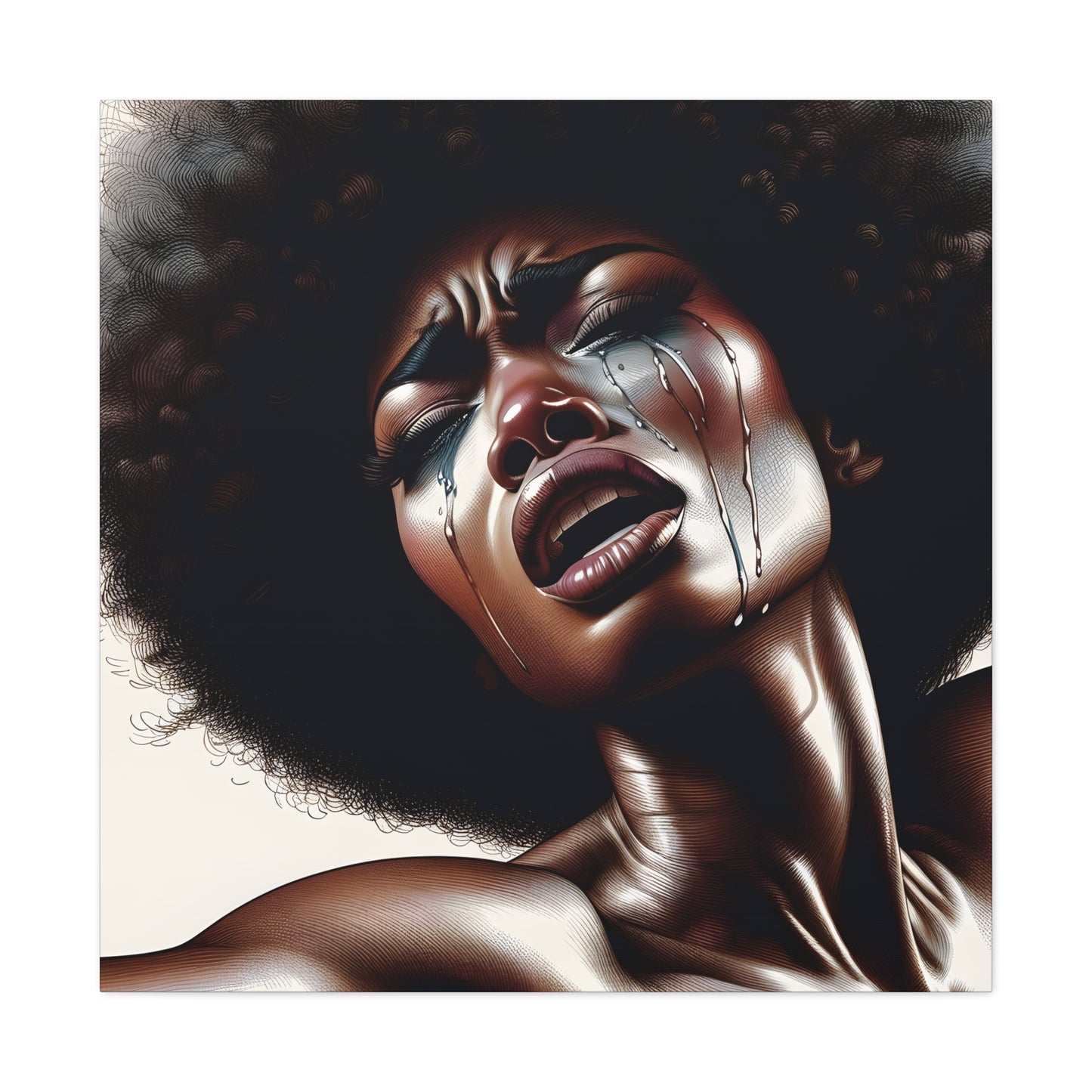 Soulful Expression: Pain in My Tears - Unique African Art Canvas