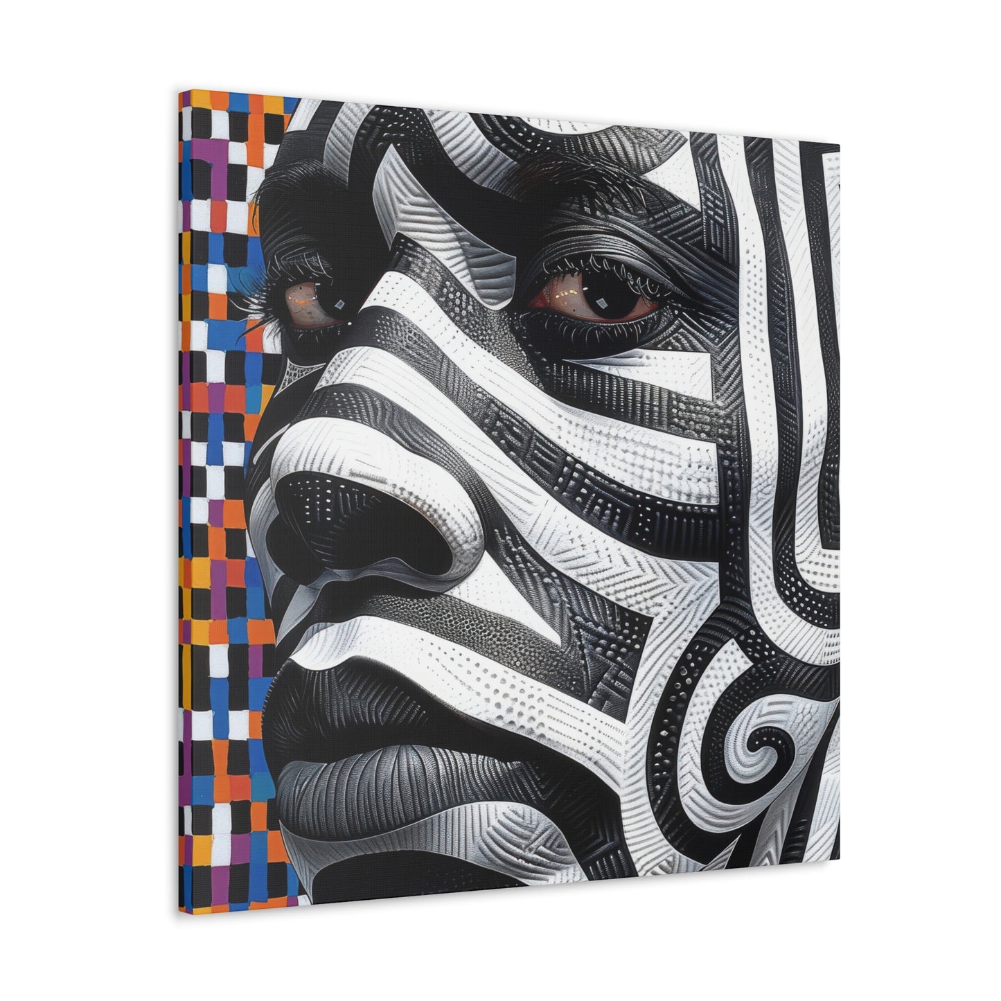 Bold Black and White Abstract Face Canvas - Modern African Art
