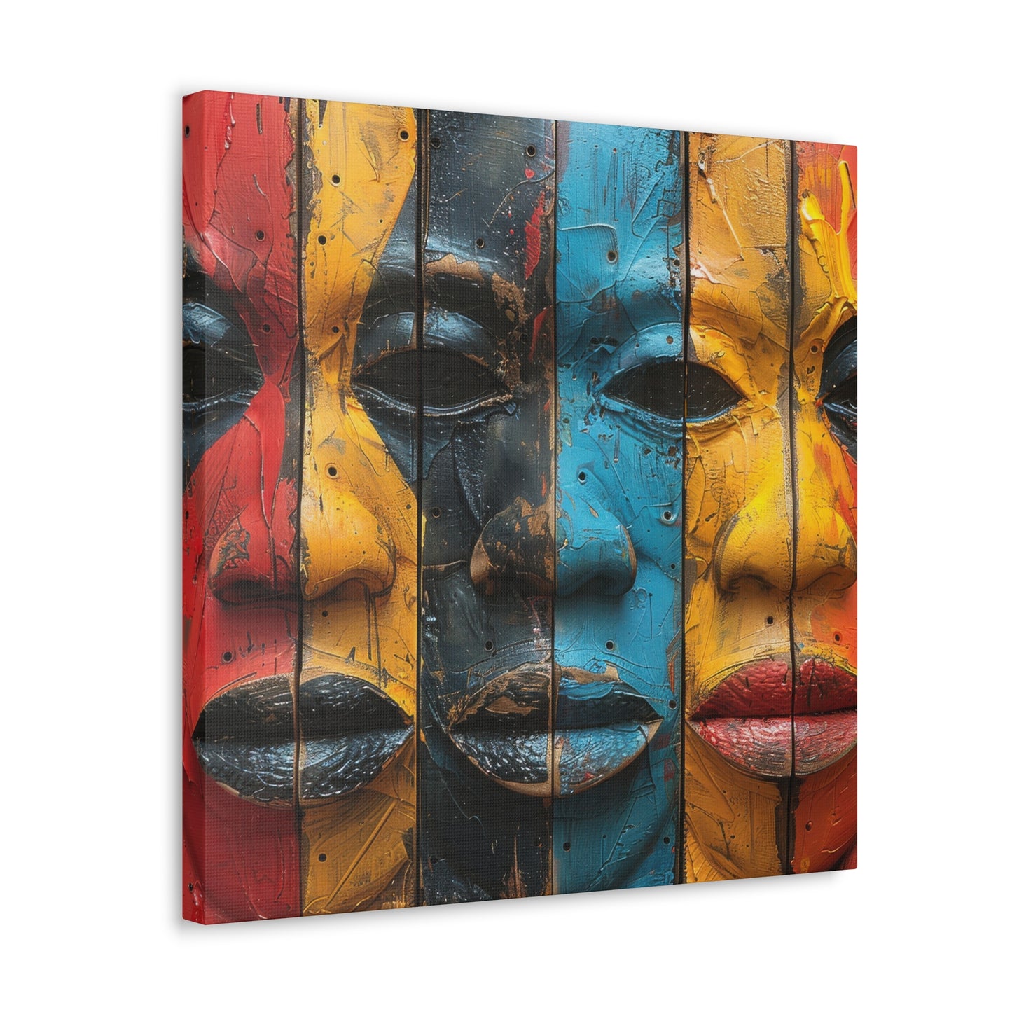 Abstract African Mask Canvas Art: Colorful Tribal Faces