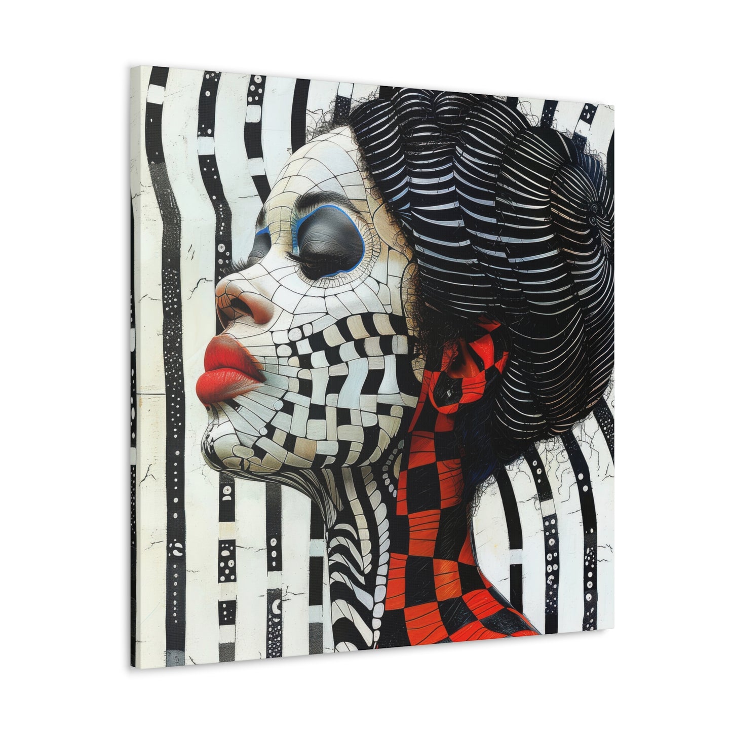 Checkered Grace: Abstract Mosaic Portrait Canvas Wraps