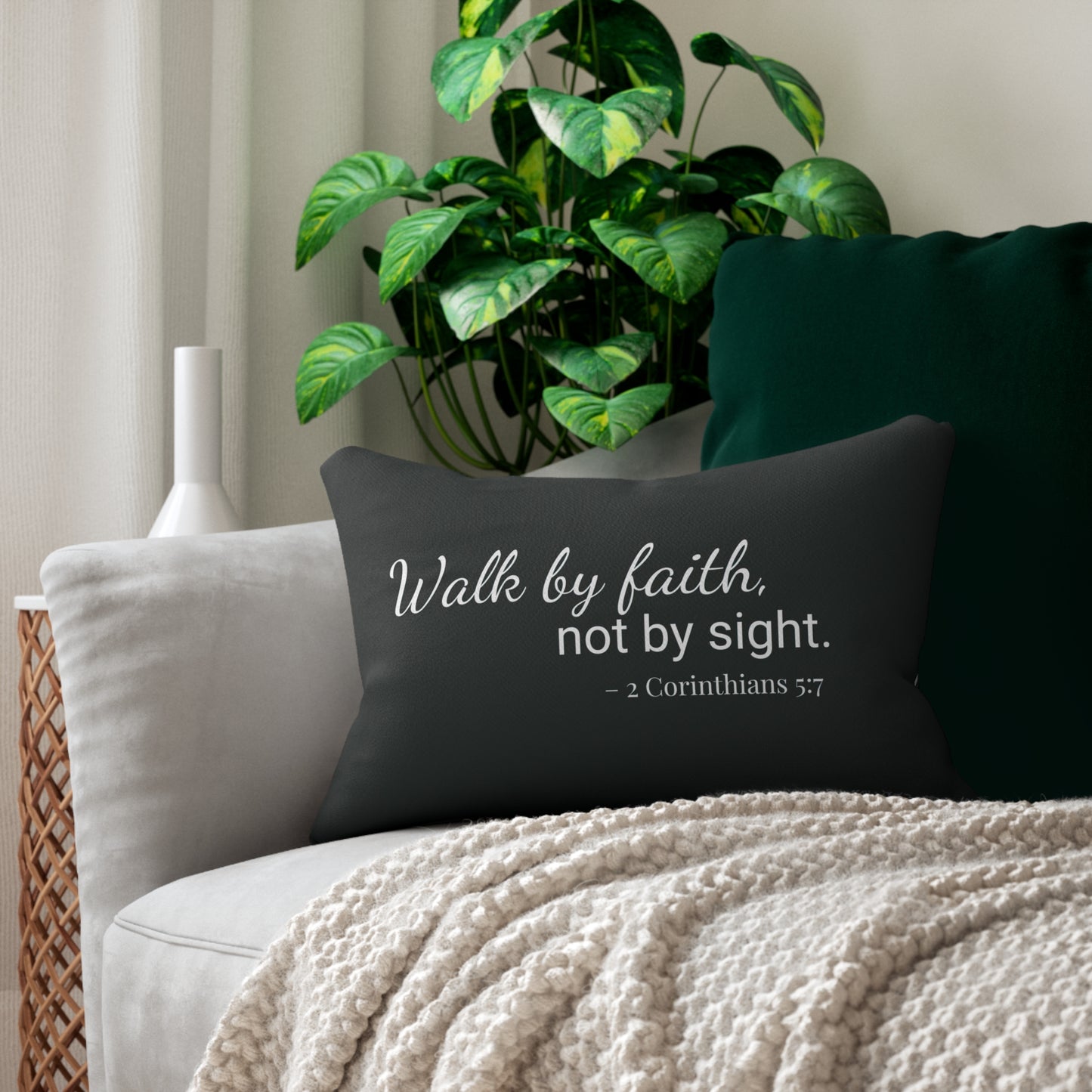Walk by Faith Lumbar Pillow – 20x14 Inspirational Bible Verse Cushion