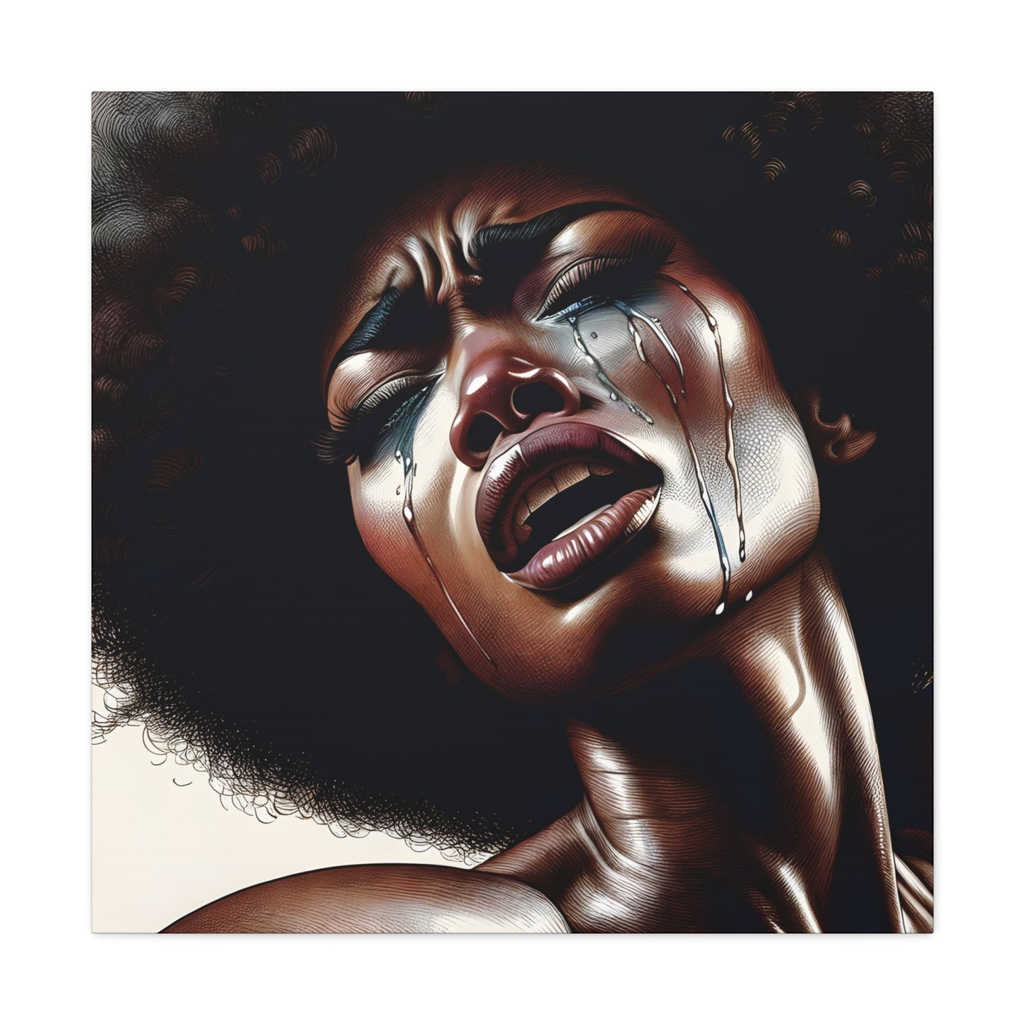 Soulful Expression: Pain in My Tears - Unique African Art Canvas