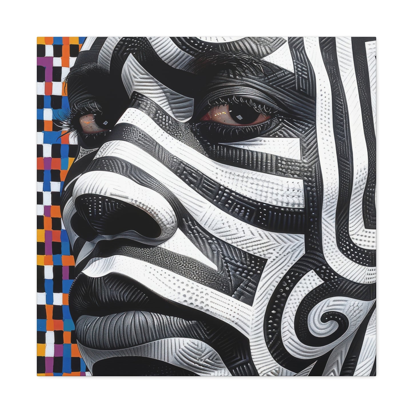 Bold Black and White Abstract Face Canvas - Modern African Art