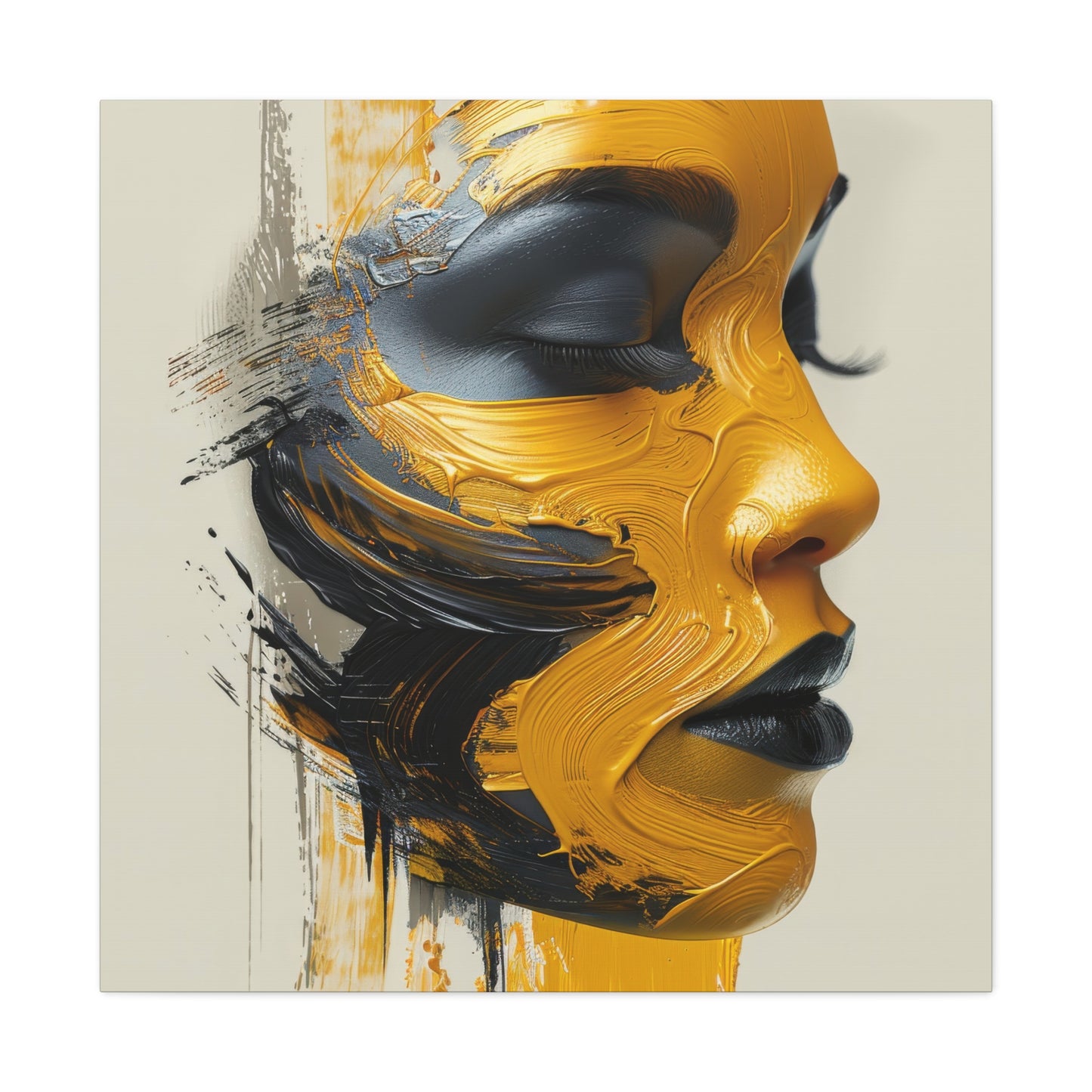 Contemporary African Woman Canvas - Striking Yellow and Black Abstract Art