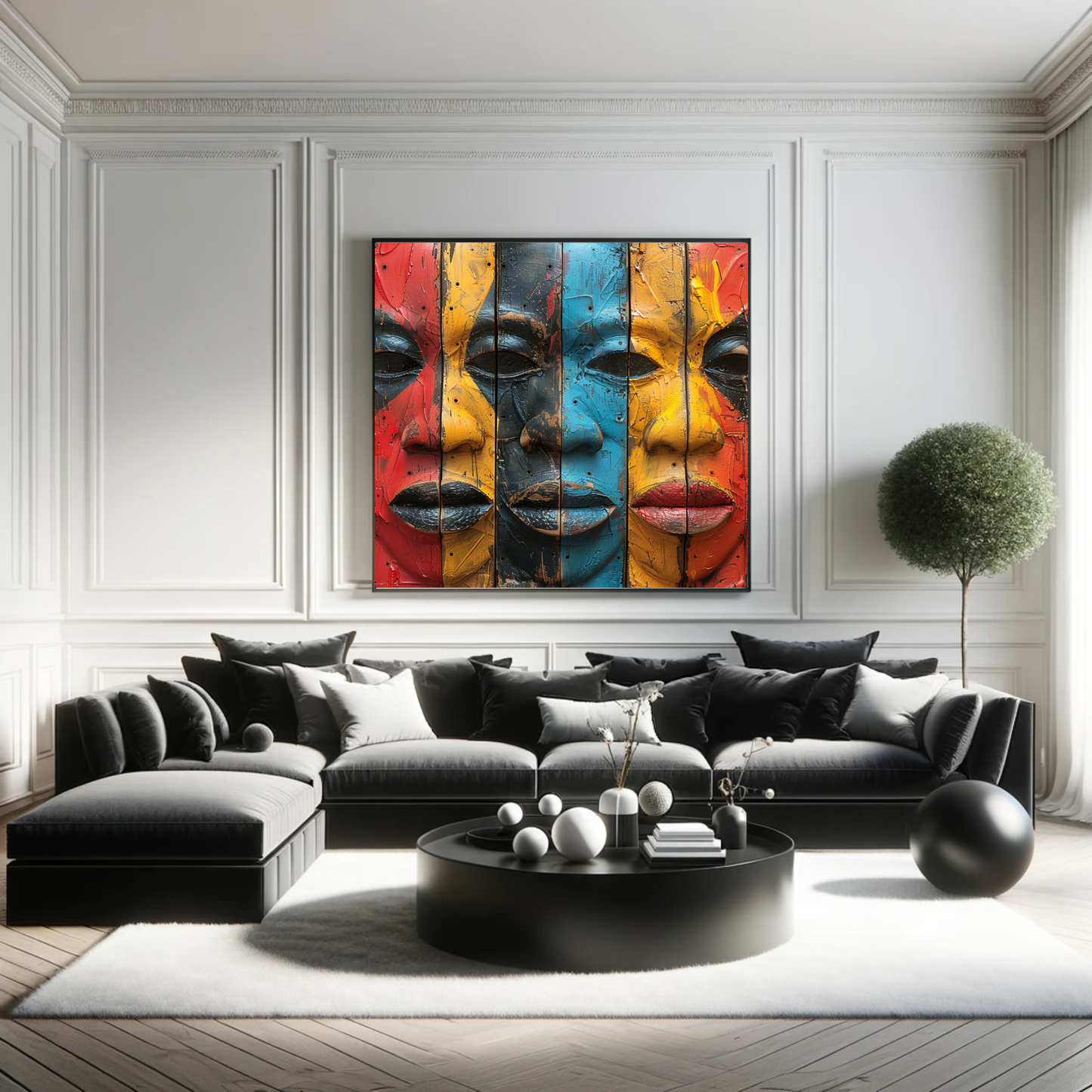 Abstract African Mask Canvas Art: Colorful Tribal Faces