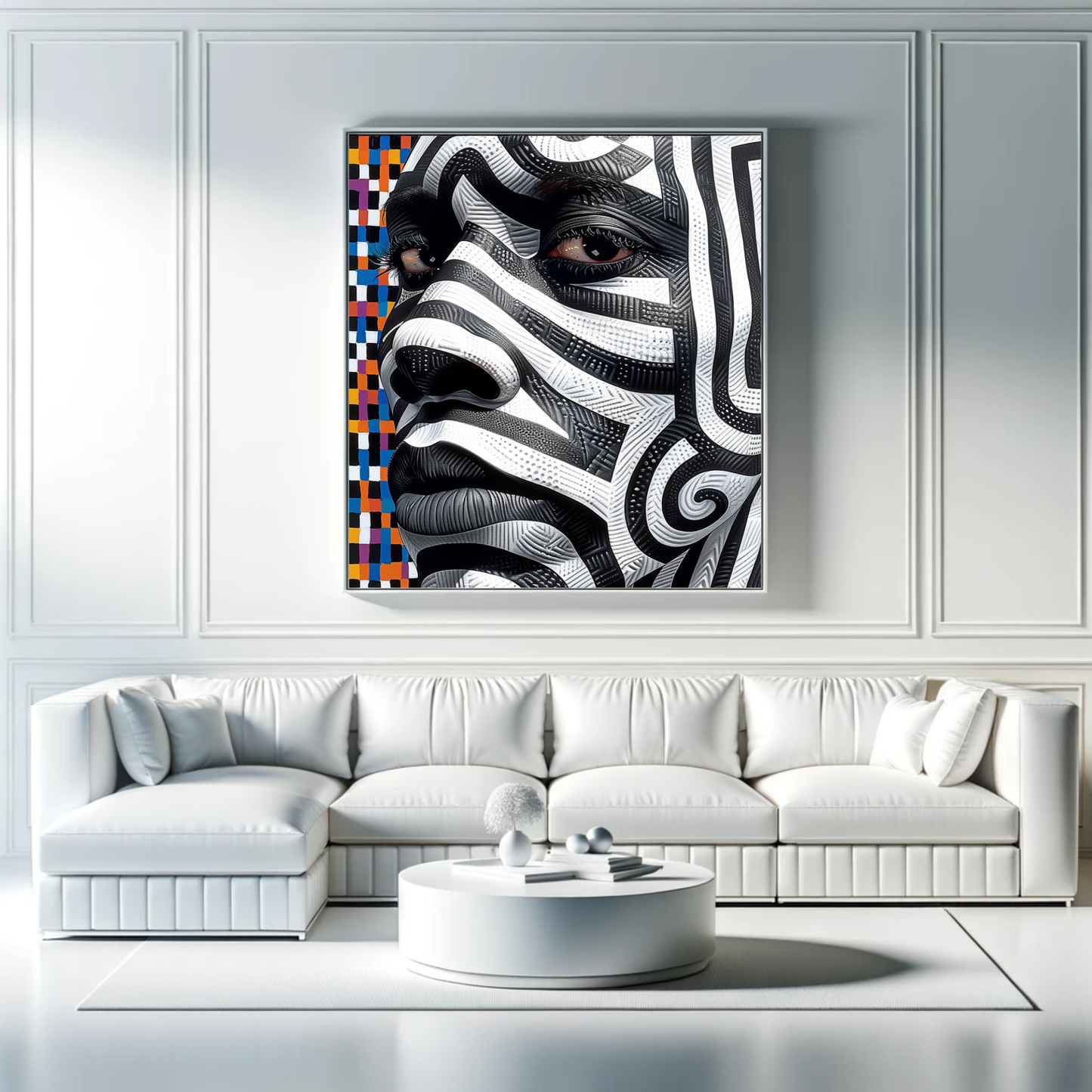 Bold Black and White Abstract Face Canvas - Modern African Art