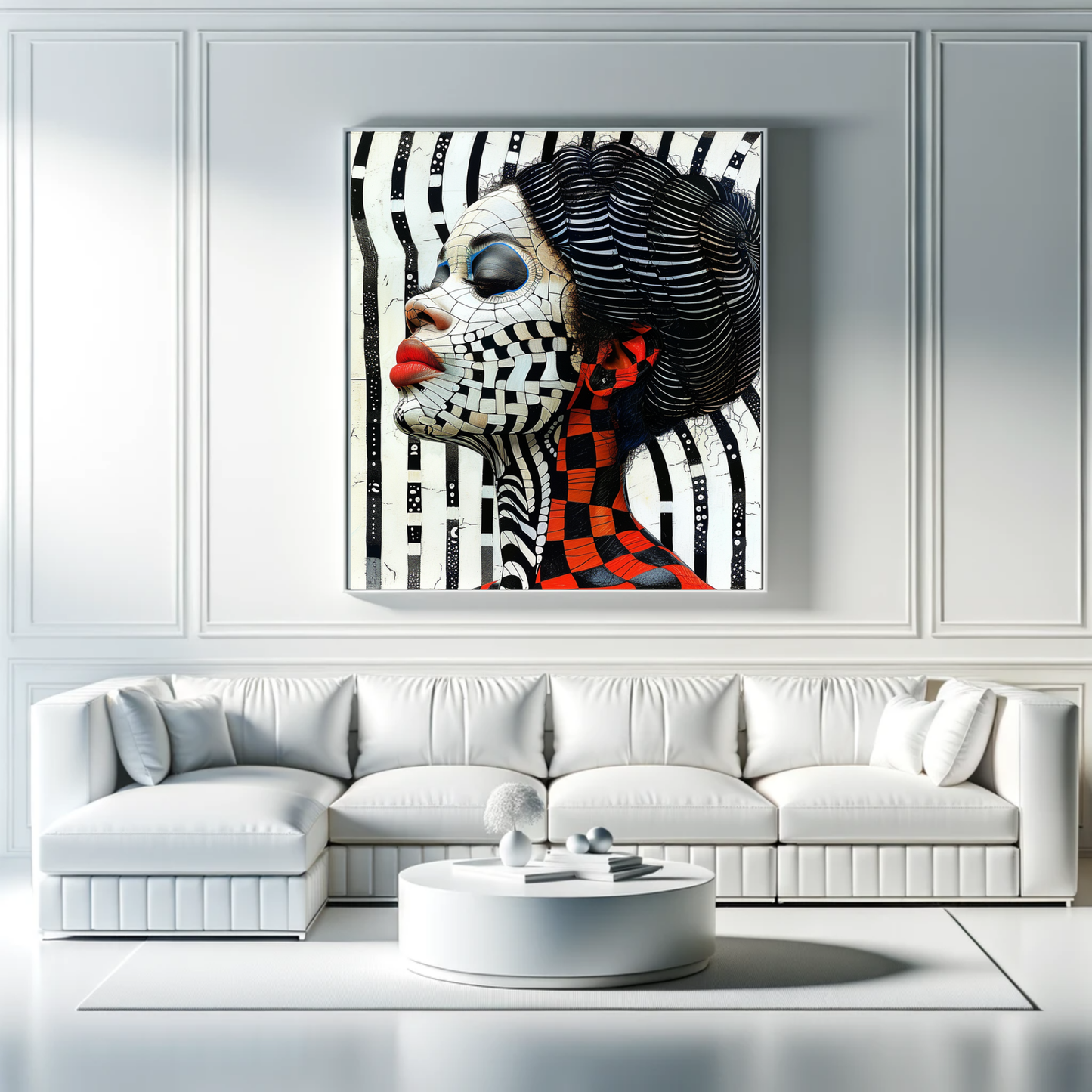 Checkered Grace: Abstract Mosaic Portrait Canvas Wraps