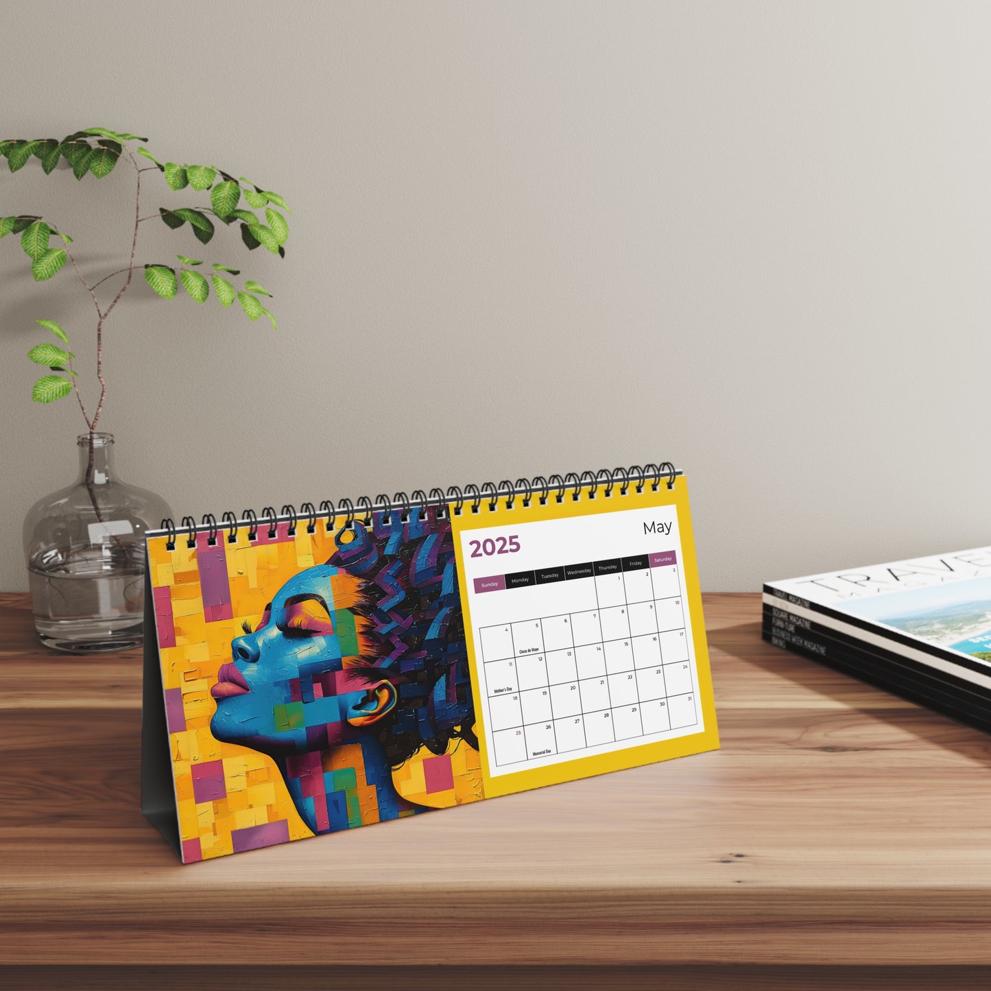 2025 Vibrant Faces Desk Calendar – Colorful Abstract Art