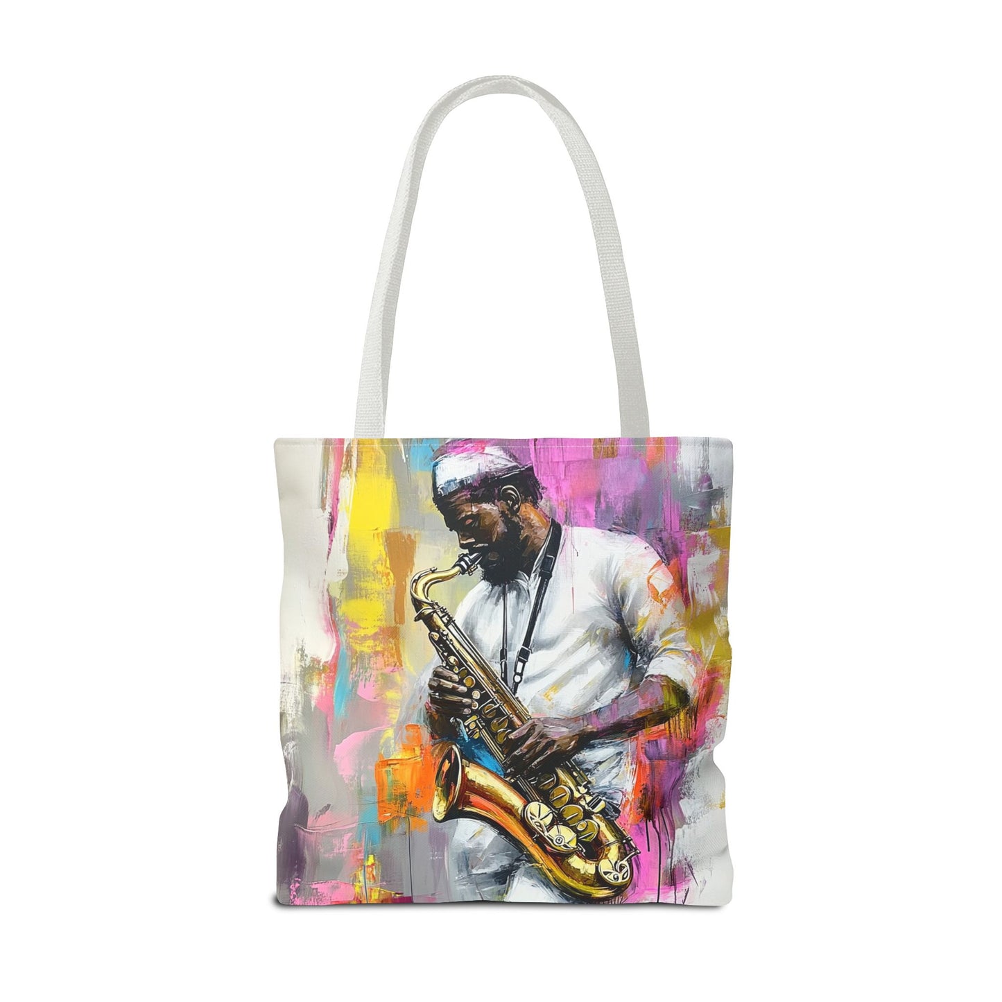 Saxophone Player Art Tote Bag – Bold and Colorful Music Design