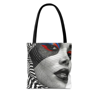 Modern Abstract Face Art Tote Bag with Dynamic Patterns and Colors