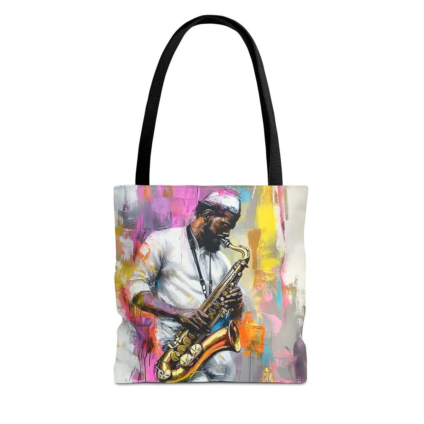 Saxophone Player Art Tote Bag – Bold and Colorful Music Design