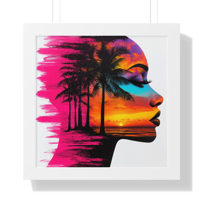 Tropical Sunset Silhouette Wall Art – Vibrant Framed Décor