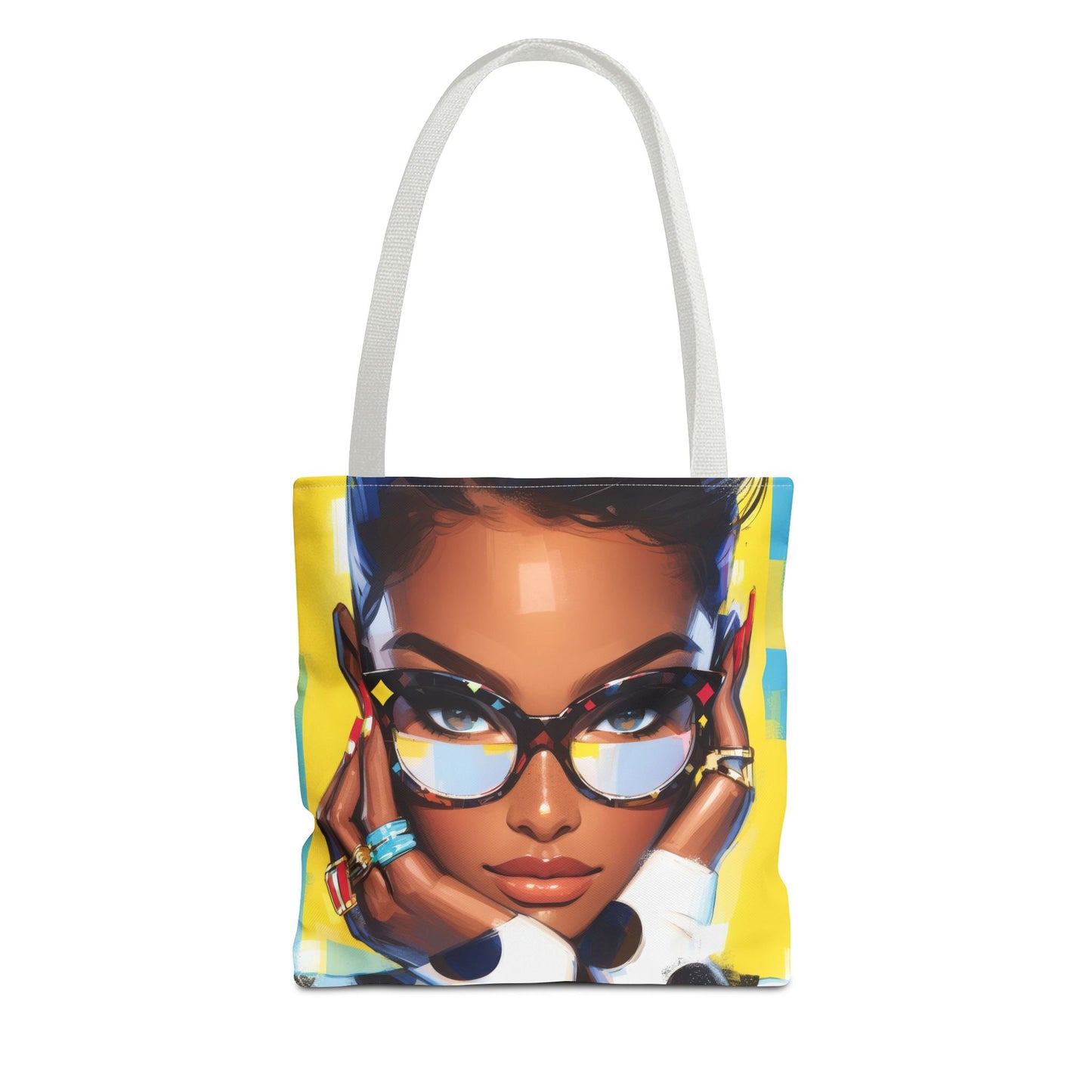 Vibrant Pop Art Tote Bag – Fierce Woman with Glasses