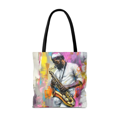 Saxophone Player Art Tote Bag – Bold and Colorful Music Design