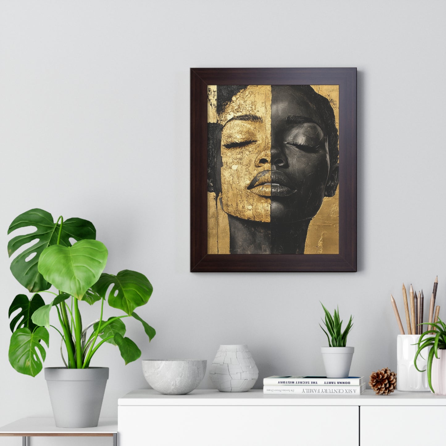 Gold & Black Abstract Portrait – Framed Modern Wall Art