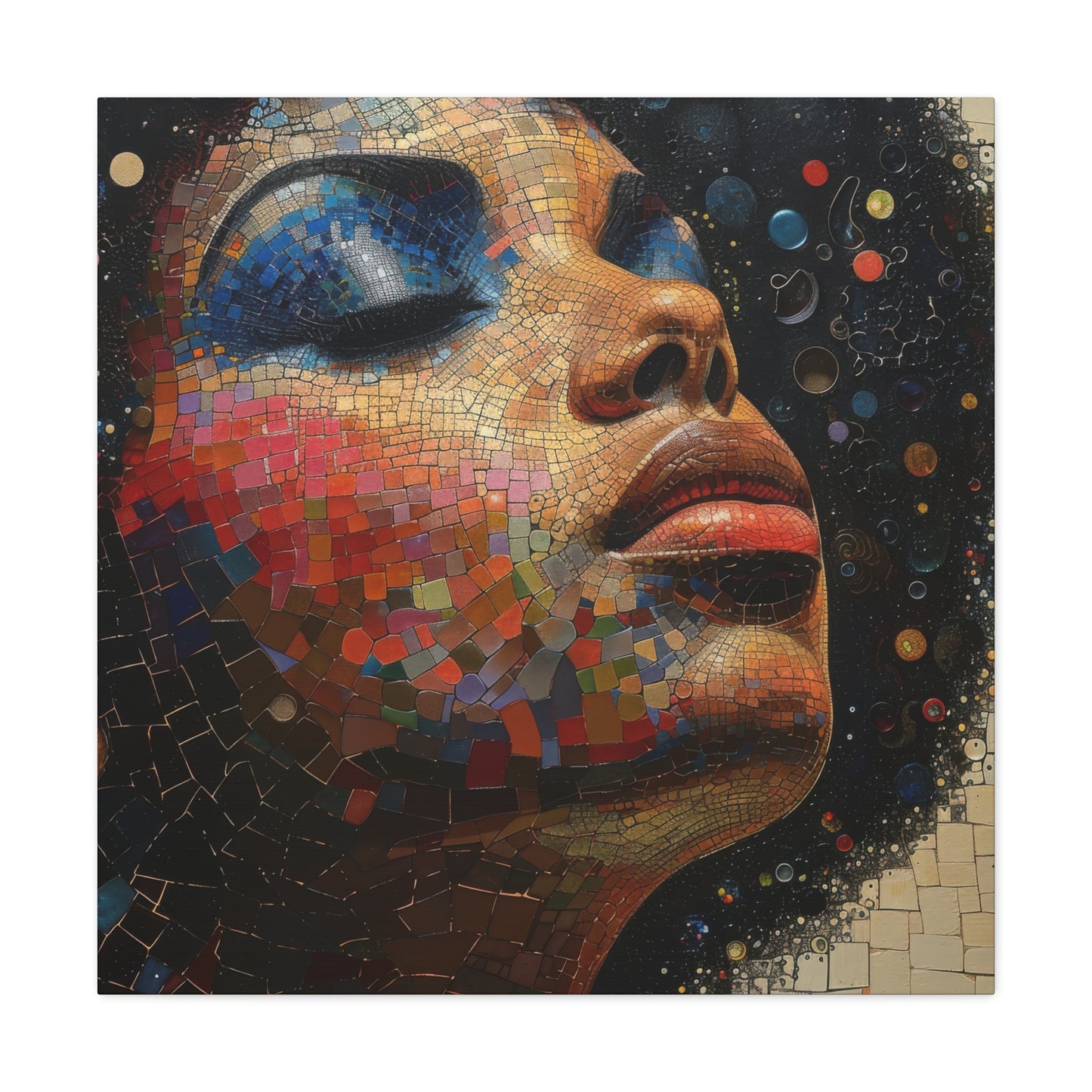 Stellar Dream: Colorful Mosaic Woman Portrait Canvas Wraps