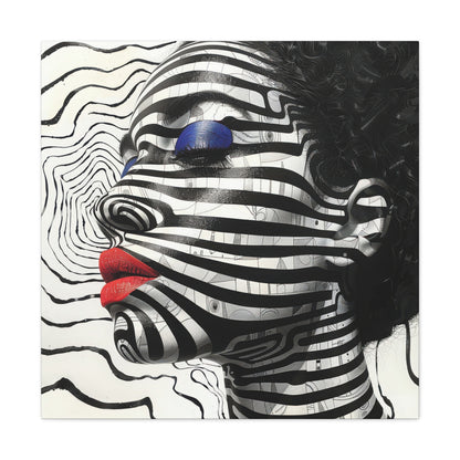 Monochrome Illusions: Artistic Zebra Pattern Portrait Canvas Wrap