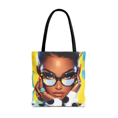 Vibrant Pop Art Tote Bag – Fierce Woman with Glasses