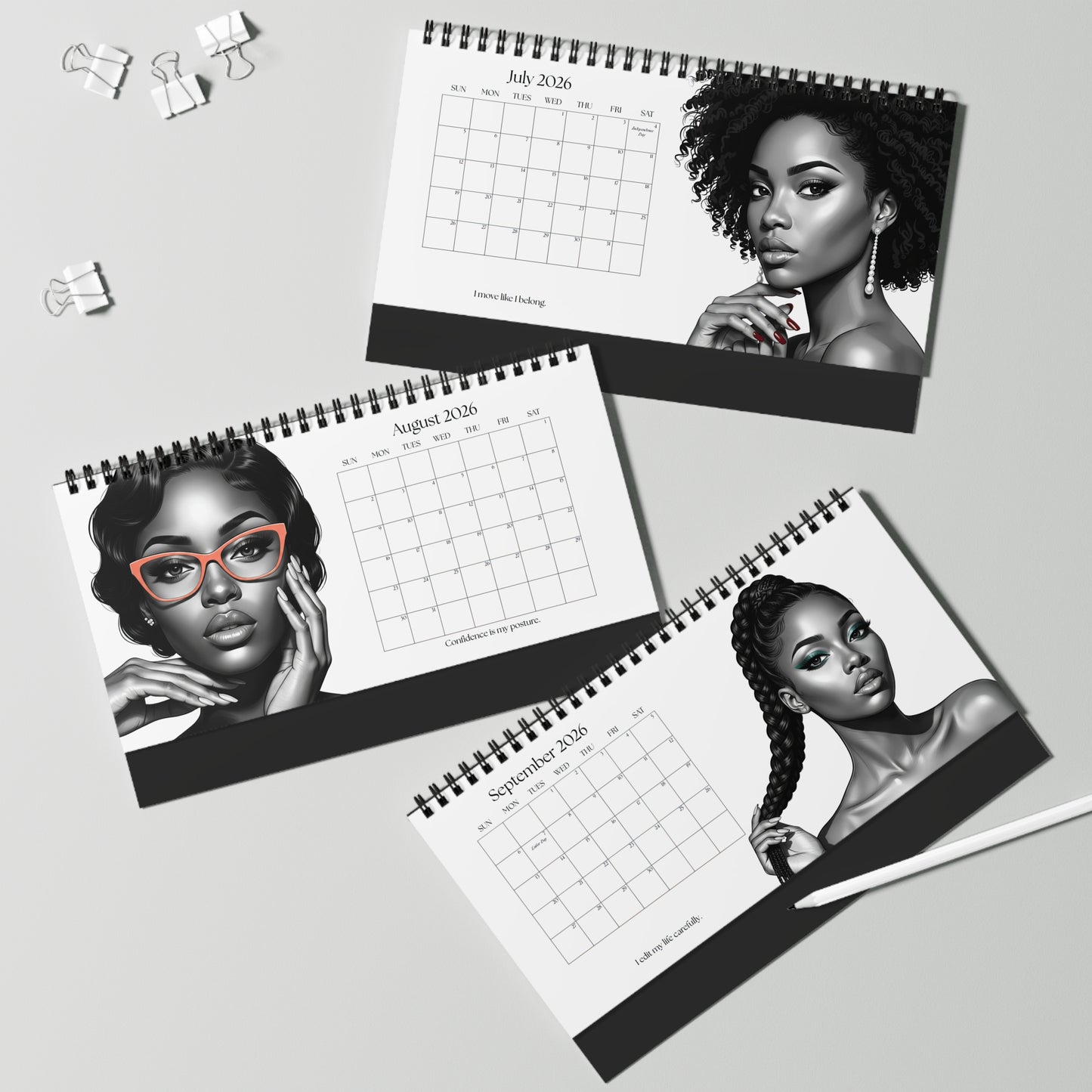 Unapologetically Her – 2026 Desk Calendar | Modern Black Woman Art & Empowerment