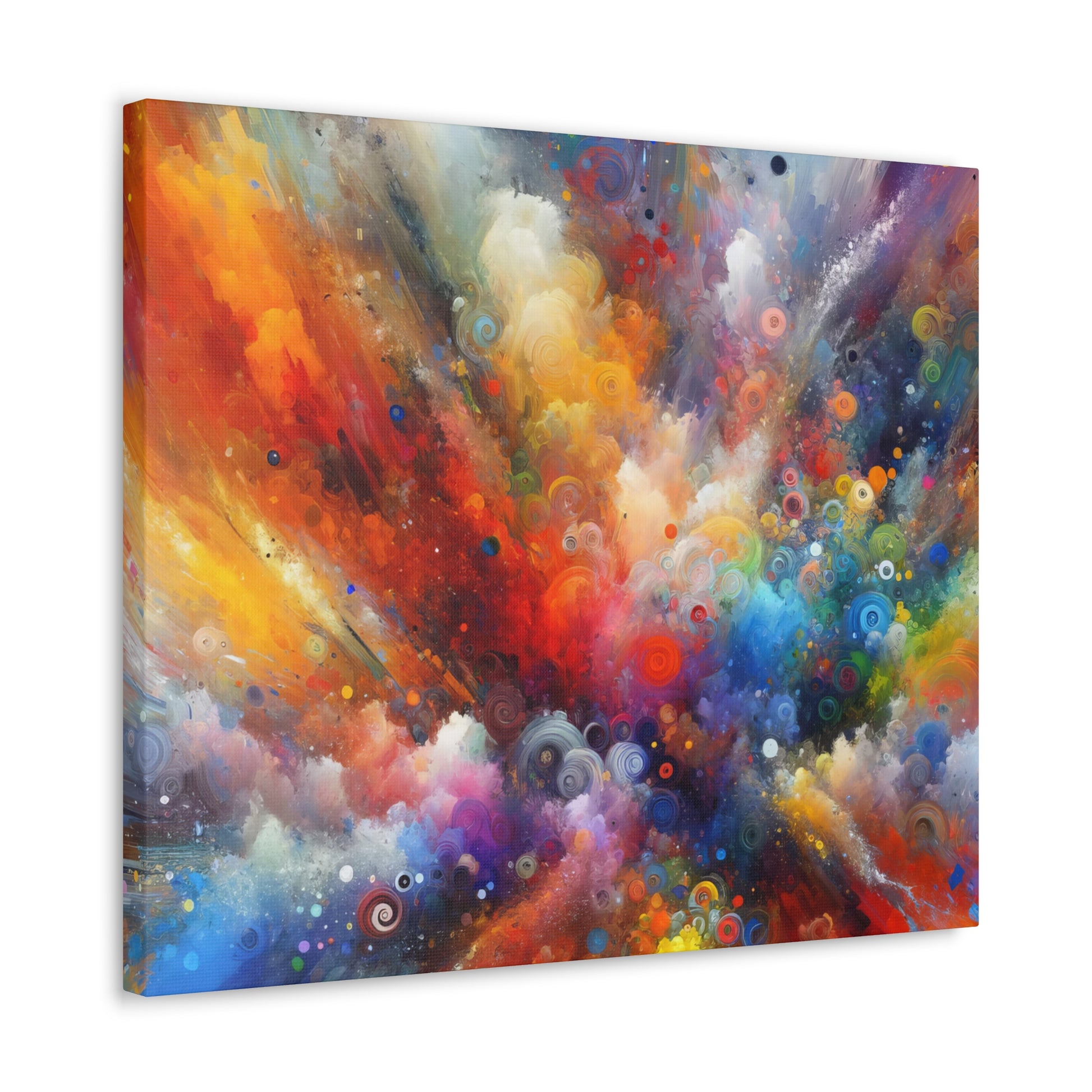 A dynamic explosion of colors and swirling patterns, depicting an abstract cosmic burst, full of energy and movement, in a vivid digital art piece | EbMerized Creations