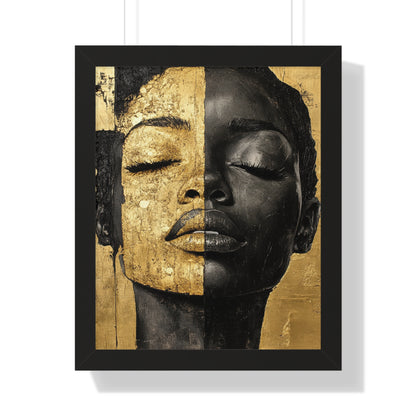 Gold & Black Abstract Portrait – Framed Modern Wall Art