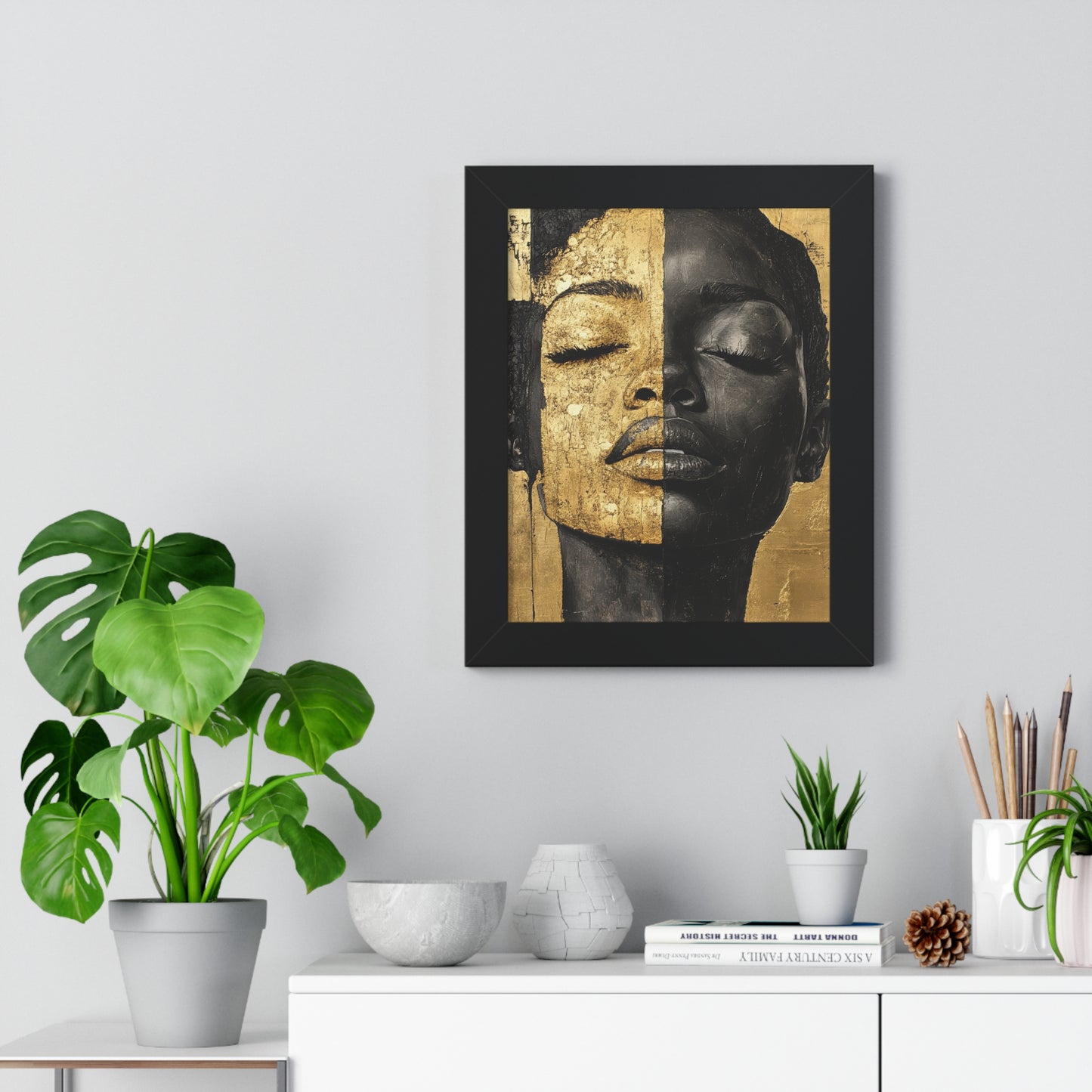 Gold & Black Abstract Portrait – Framed Modern Wall Art