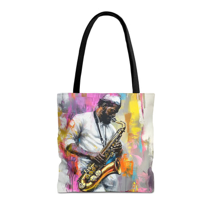 Saxophone Player Art Tote Bag – Bold and Colorful Music Design