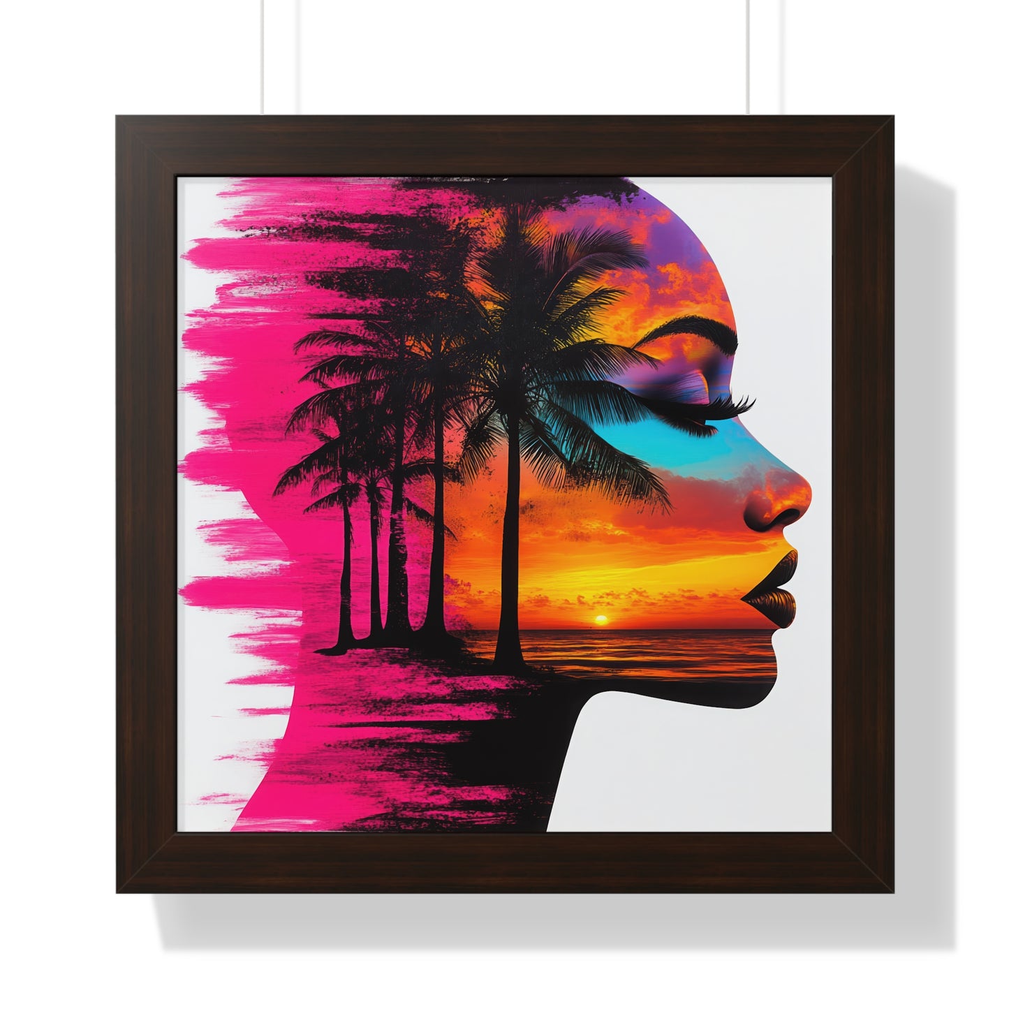 Tropical Sunset Silhouette Wall Art – Vibrant Framed Décor