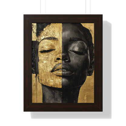 Gold & Black Abstract Portrait – Framed Modern Wall Art