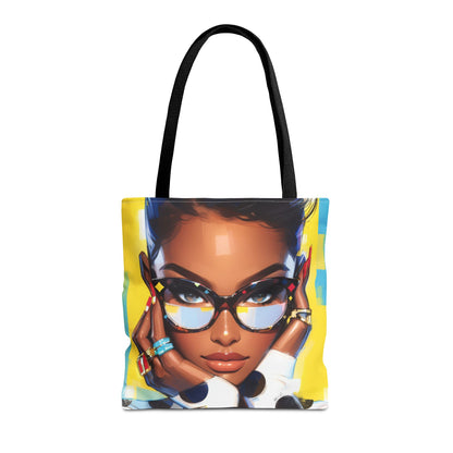 Vibrant Pop Art Tote Bag – Fierce Woman with Glasses