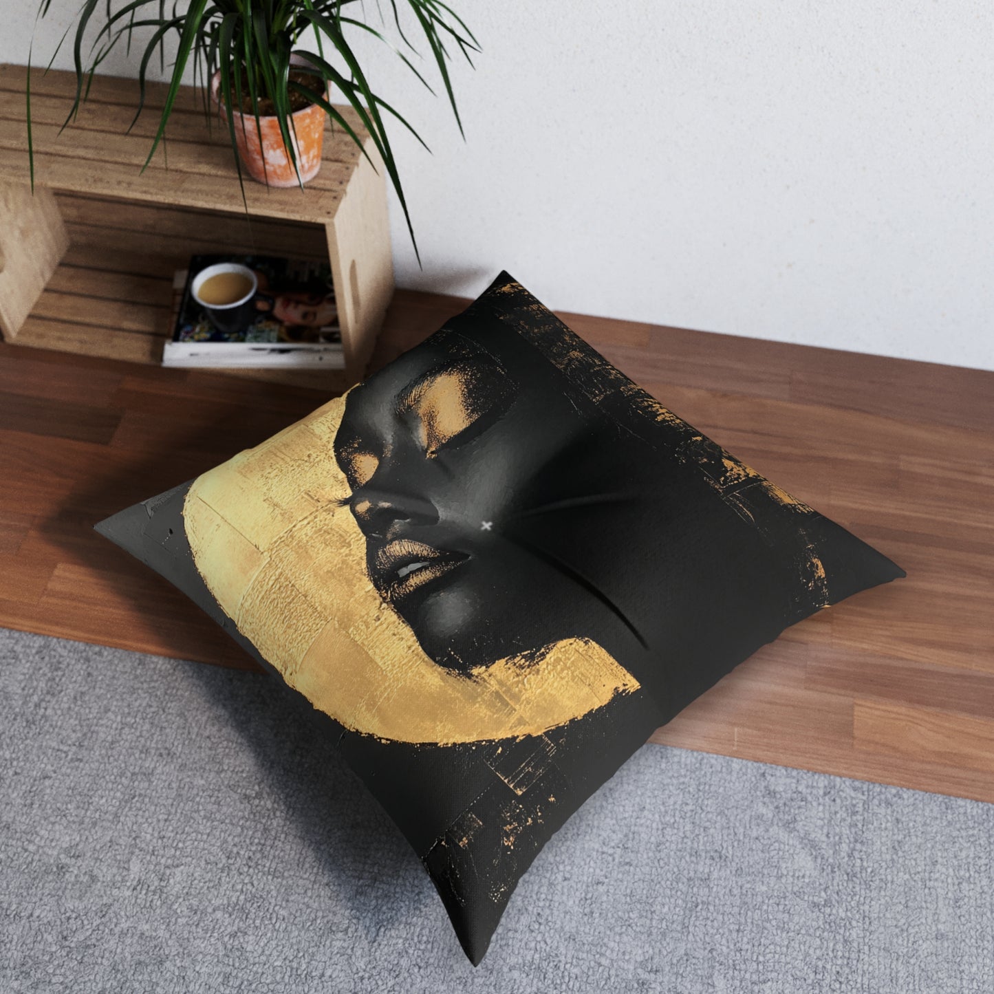 Golden Glow Black Art Floor Pillow – 30x30 Luxe Decorative Cushion