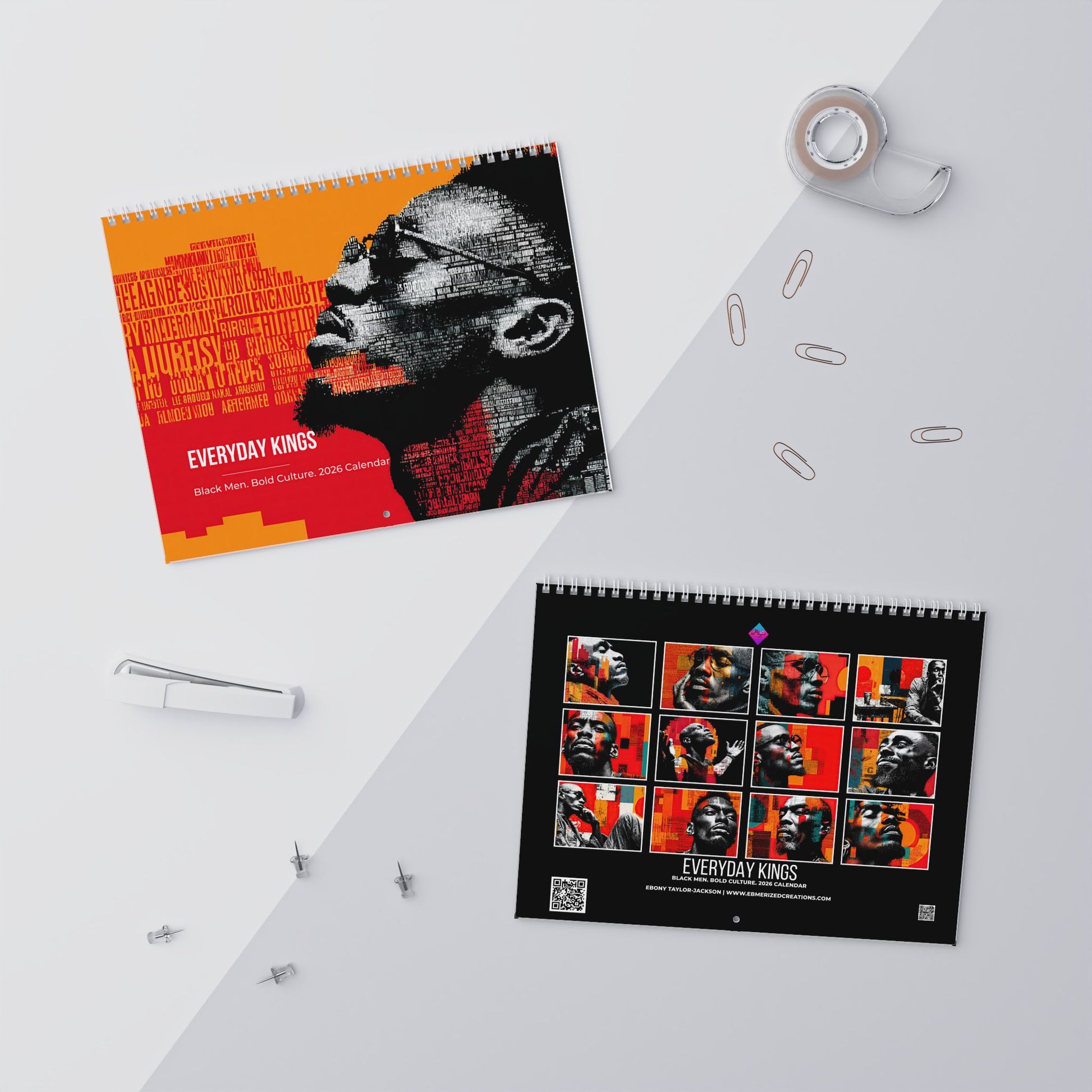2026 Everyday Kings wall calendar featuring bold Afrocentric artwork of Black men in rich typography and vibrant colors.