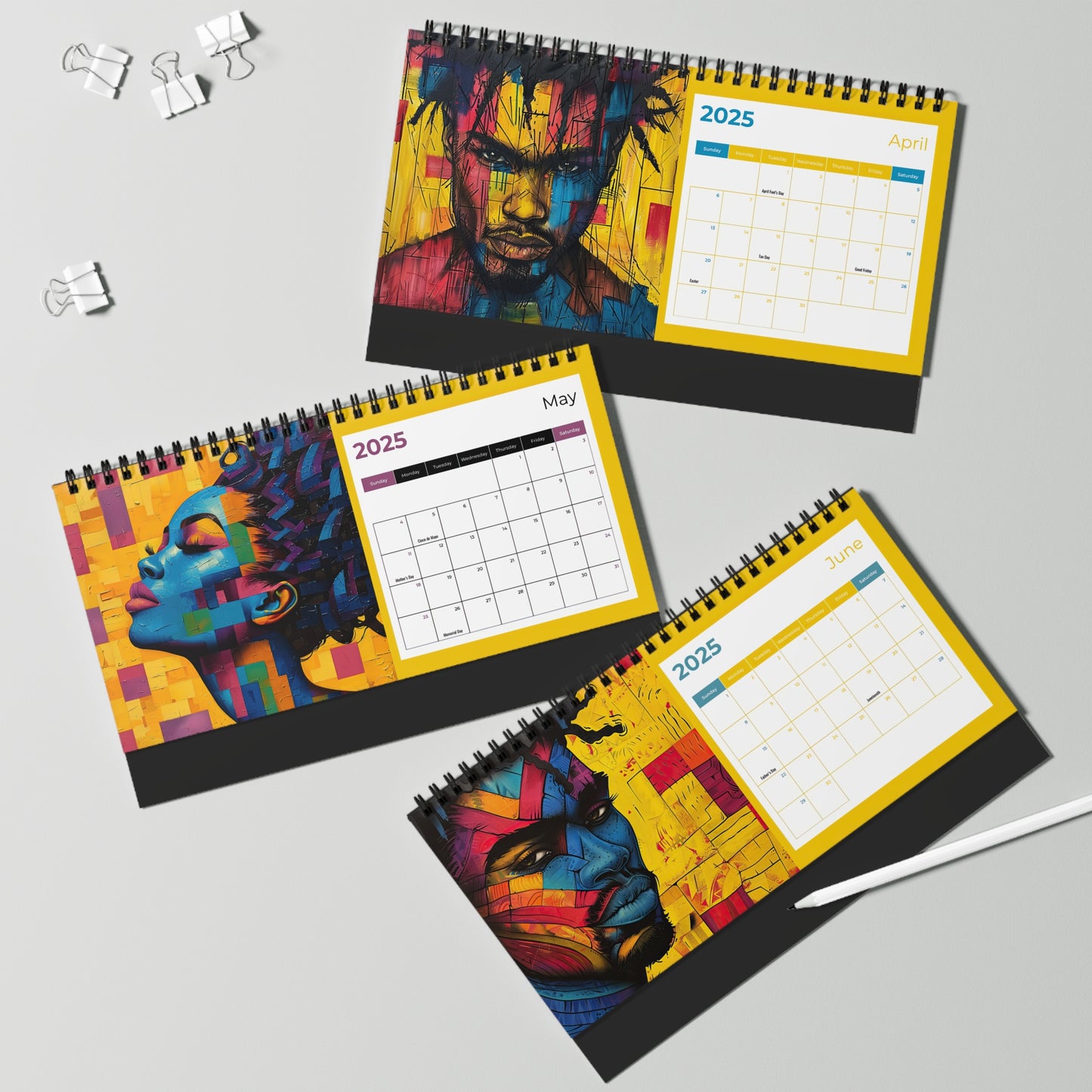 2025 Vibrant Faces Desk Calendar – Colorful Abstract Art