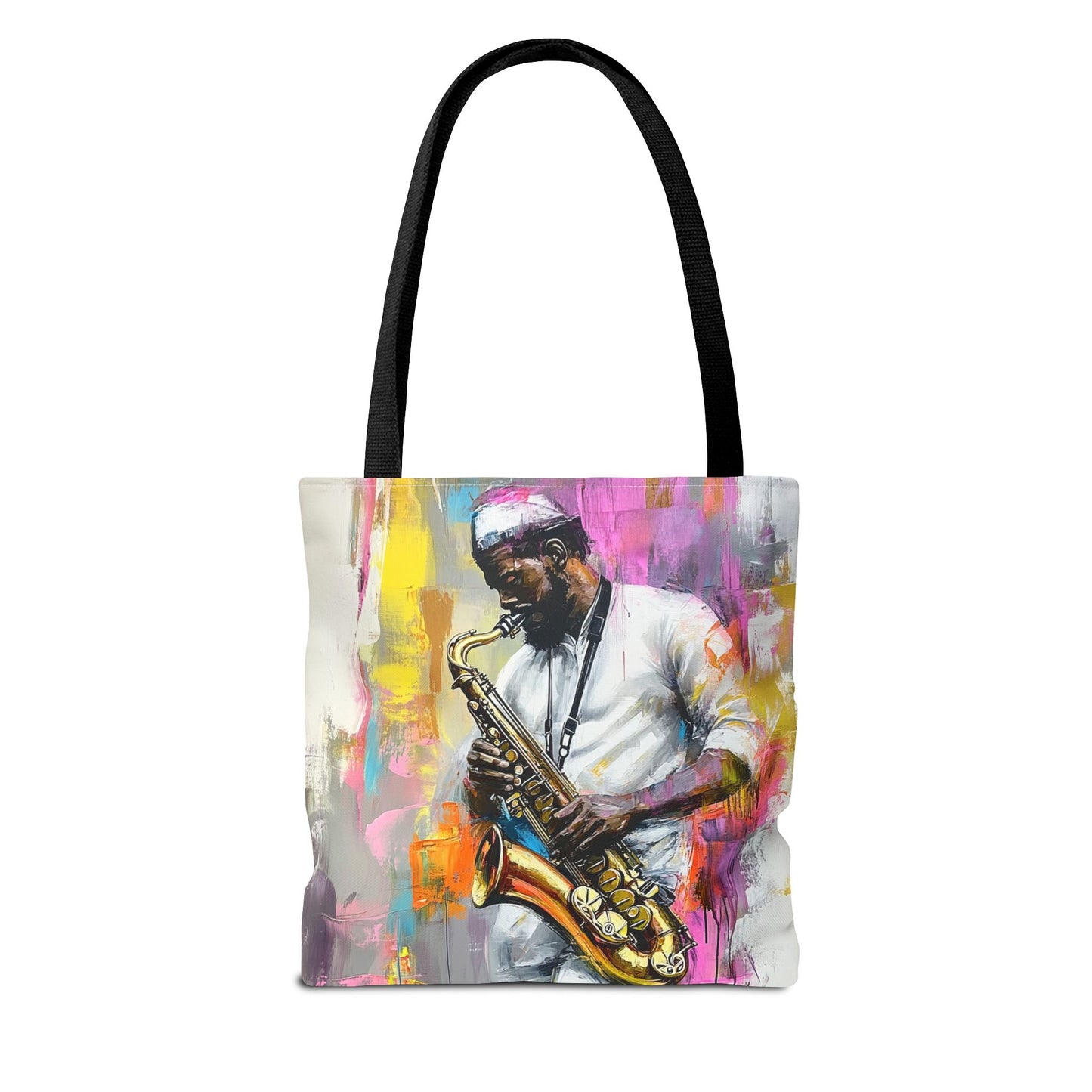 Saxophone Player Art Tote Bag – Bold and Colorful Music Design