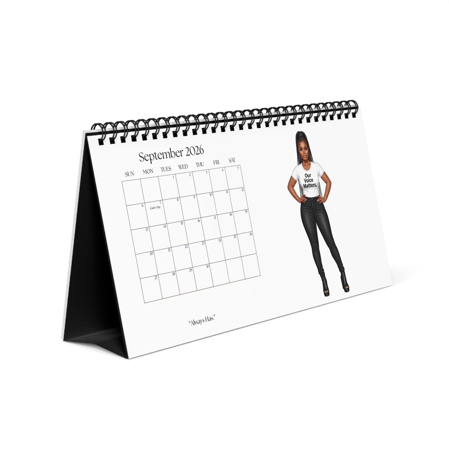 Calendar with a person on the cover, displayed on a white background
