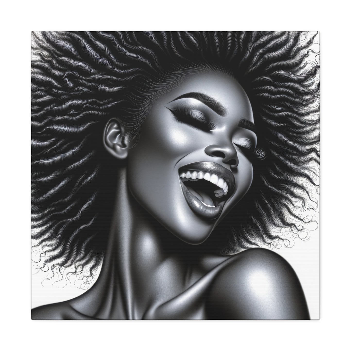 Monochrome Melody Canvas Art: Striking African American Woman Portrait