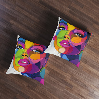 Colorful Abstract Face Floor Pillow – 30x30 Modern Art Cushion