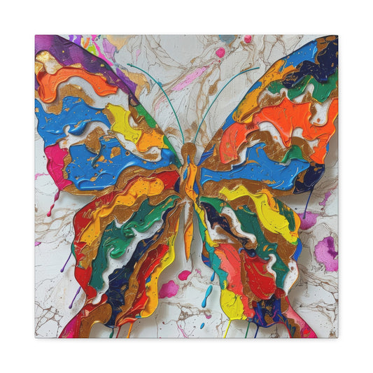 Vibrant Wings: A stunning multicolored butterfly masterpiece on canvas, featuring bold and dynamic abstract patterns. Perfect for adding a splash of color and artistic flair to any room, this vibrant wall art piece captures the beauty and essence of a butterfly in flight.