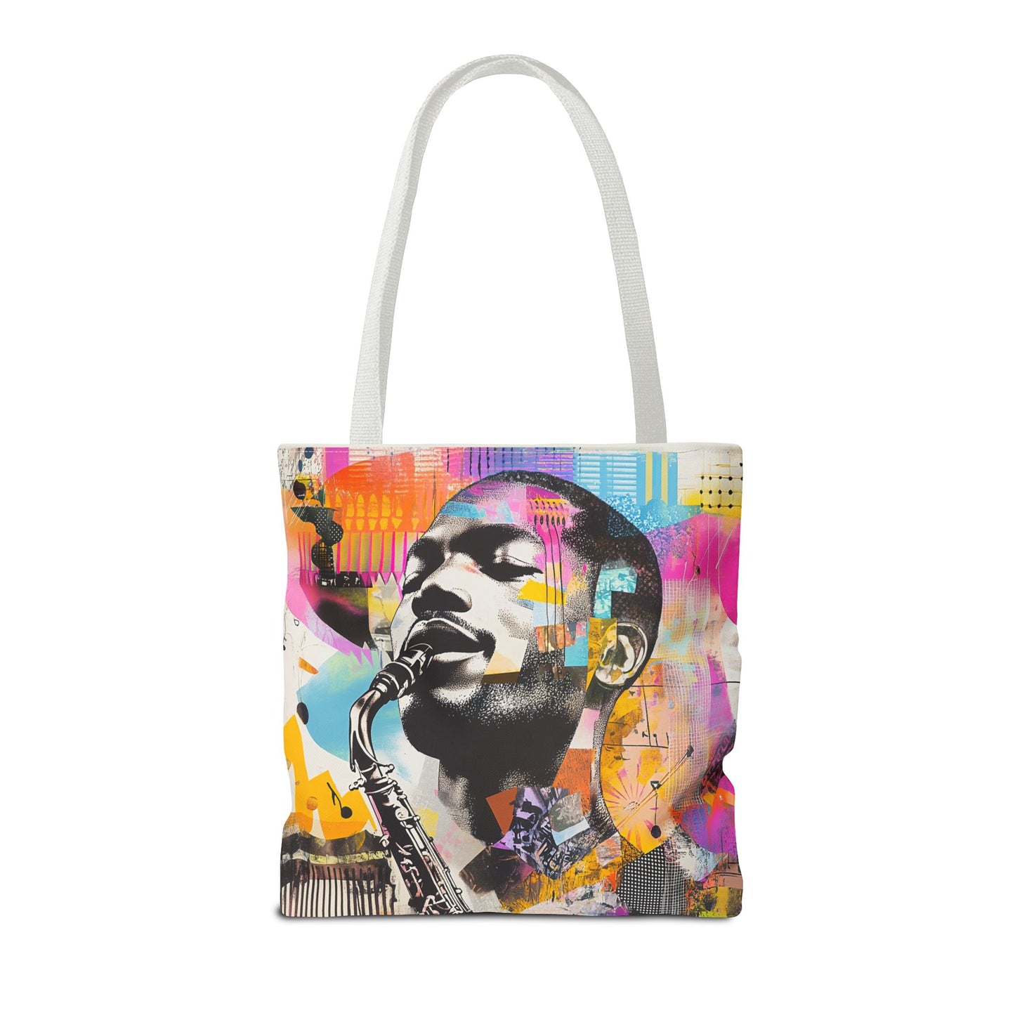 Colorful Jazz Saxophone Player Tote Bag – Music-Inspired Art Design