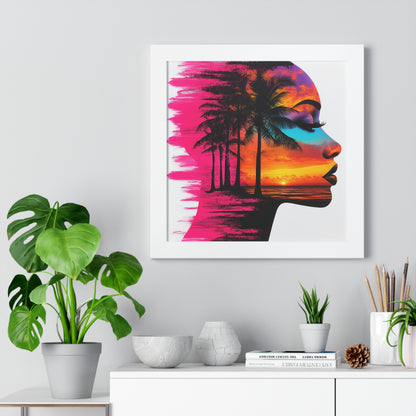 Tropical Sunset Silhouette Wall Art – Vibrant Framed Décor