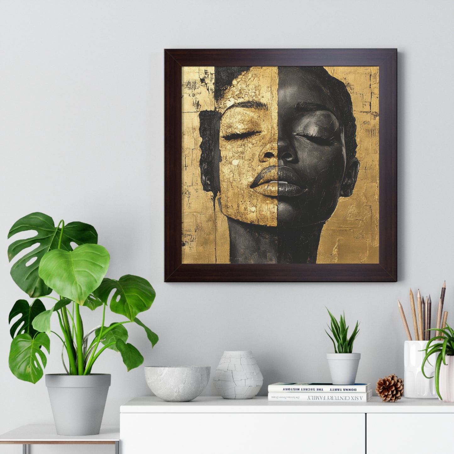 Gold & Black Abstract Portrait – Framed Modern Wall Art