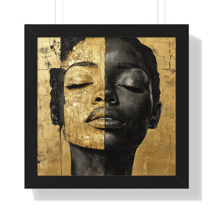 Gold & Black Abstract Portrait – Framed Modern Wall Art