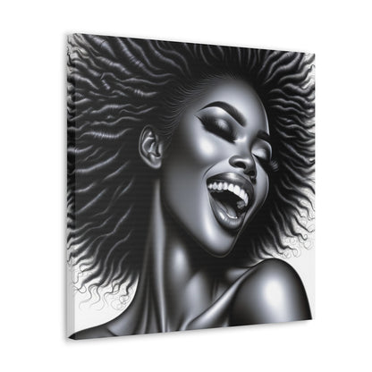 Monochrome Melody Canvas Art: Striking African American Woman Portrait