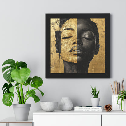 Gold & Black Abstract Portrait – Framed Modern Wall Art