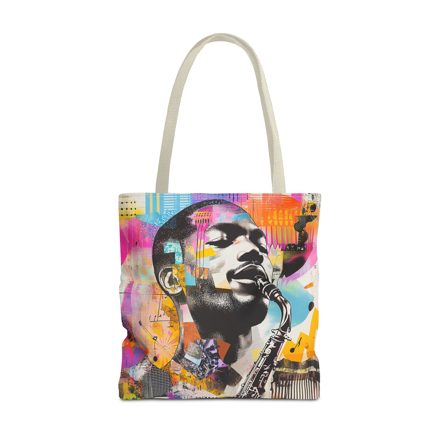 Colorful Jazz Saxophone Player Tote Bag – Music-Inspired Art Design