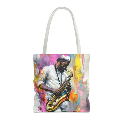 Saxophone Player Art Tote Bag – Bold and Colorful Music Design