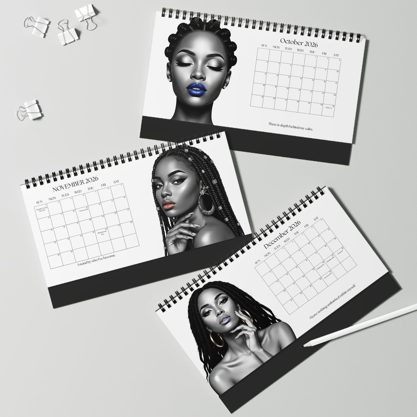 Unapologetically Her – 2026 Desk Calendar | Modern Black Woman Art & Empowerment