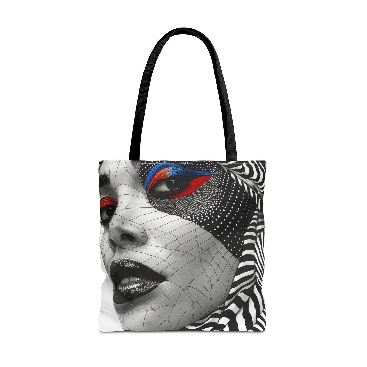 Modern Abstract Face Art Tote Bag with Dynamic Patterns and Colors